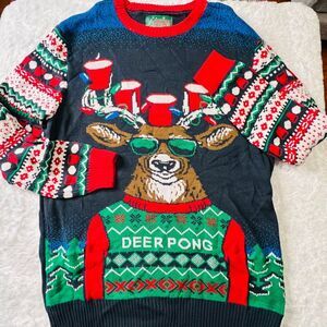 Ugly Christmas Sweater Womens Red Green Deer Pong Knit Holiday Sweater XXL NWOT
